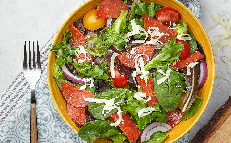 Pepperoni mixed greens salad